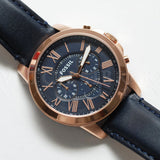 Buy Shop Fossil Grant Chronograph Blue Dial Blue Leather Strap Watch for Men - FS4835 USA Online