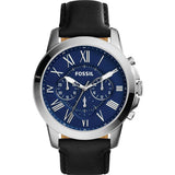 Buy Shop Fossil Grant Chronograph Blue Dial Black Leather Strap Watch for Men - FS4990 USA Online