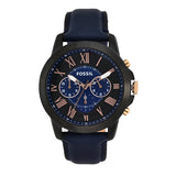 Buy Shop Fossil Grant Chronograph Black Dial Blue Leather Strap Watch for Men - FS5061 USA Online