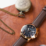 Buy Shop Fossil Grant Chronograph Blue Dial Brown Leather Strap Watch for Men - FS5068 USA Online