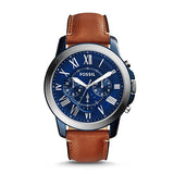 Buy Shop Fossil Grant Chronograph Blue Dial Brown Leather Strap Watch for Men - FS5210 USA Online