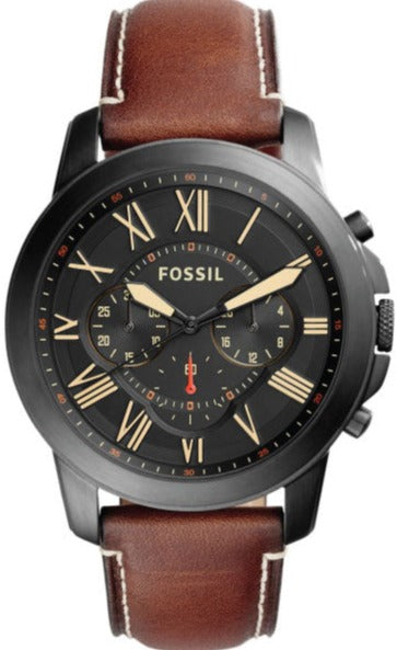 Buy Shop Fossil Grant Chronograph Black Dial Brown Leather Strap Watch for Men - FS5241 USA Online