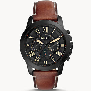 Buy Shop Fossil Grant Chronograph Black Dial Brown Leather Strap Watch for Men - FS5241 USA Online