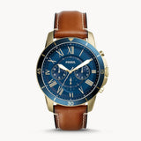 Buy Shop Fossil Grant Sport Chronograph Blue Dial Brown Leather Strap Watch for Men - FS5268 USA Online