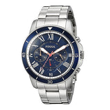 Buy Shop Fossil Grant Sport Chronograph Blue Dial Silver Steel Strap Watch for Men - FS5238 USA Online