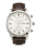 Fossil Townsman Chronograph White Dial Brown Leather Strap Watch for Men - FS5350