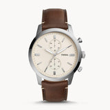 Fossil Townsman Chronograph White Dial Brown Leather Strap Watch for Men - FS5350