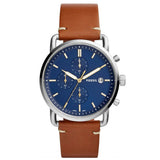 Buy Shop Fossil The Commuter Blue Dial Brown Leather Strap Watch for Men - FS5401 USA Online
