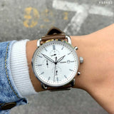 Buy Shop Fossil The Commuter White Dial Brown Leather Strap Watch for Men - FS5402 USA Online