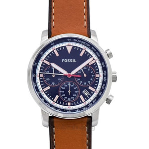 Buy Shop Fossil Goodwin Chronograph Blue Dial Brown Leather Strap Watch for Men - FS5414 USA Online