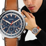 Buy Shop Fossil Goodwin Chronograph Blue Dial Brown Leather Strap Watch for Men - FS5414 USA Online