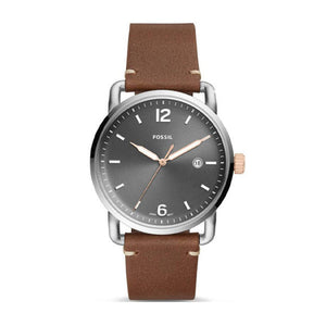 Buy Shop Fossil Commuter Grey Dial Brown Leather Strap Watch for Men - FS5417 USA Online