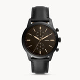 Buy Shop Fossil Goodwin Chronograph Black Dial Black Leather Strap Watch for Men - FS5585 USA Online