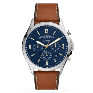Buy Shop Fossil Forrester Chronograph Blue Dial Brown Leather Strap Watch for Men - S5607 USA Online