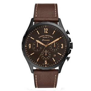 Buy Shop Fossil Forrester Chronograph Black Dial Brown Leather Strap Watch for Men - FS5608 USA Online