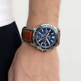 Buy Shop Fossil Garrett Chronograph Blue Dial Brown Leather Strap Watch for Men - FS5625 USA Online