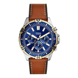 Buy Shop Fossil Garrett Chronograph Blue Dial Brown Leather Strap Watch for Men - FS5625 USA Online
