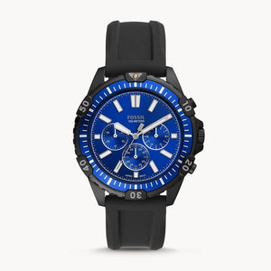 Buy Shop Fossil Garrett Chronograph Blue Dial Black Rubber Strap Watch for Men - FS5695 USA Online