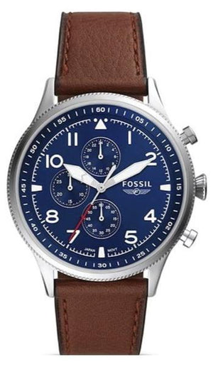 Buy Shop Fossil Retro Pilot Chronograph Blue Dial Brown Leather Strap Watch for Men - FS5832 USA Online