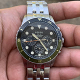 Buy Shop Fossil FB-01 Chronograph Black Dial Silver Steel Strap Watch for Men - FS5864 USA Online