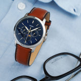 Buy Shop Fossil Neutra Minimalist Moonphase Blue Dial Brown Leather Strap Watch for Men - FS5903 USA Online
