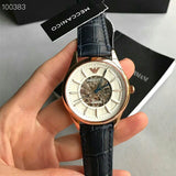 Buy Shop Emporio Armani Meccanico Automatic White Dial Blue Leather Strap Watch For Men - AR1947 USA Online