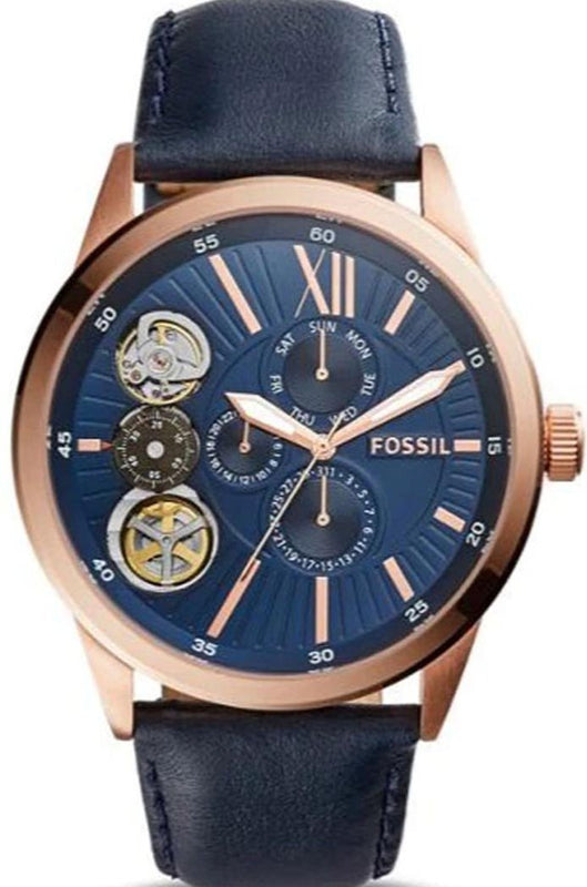 Buy Shop Fossil Flynn Mechanical Blue Dial Blue Leather Strap Watch for Men - BQ2219 USA Online