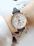 Buy Shop Fossil Original Boyfriend Chronograph White Dial Navy Blue Leather Strap Watch for Women - ES3838 USA Online