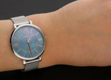 Buy Shop Fossil Jacqueline Mother of Pearl Blue Dial Silver Mesh Strap Watch for Women - ES4322 USA Online