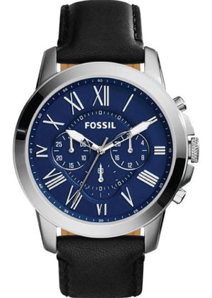 Buy Shop Fossil Grant Chronograph Blue Dial Black Leather Strap Watch for Men - FS4990 USA Online