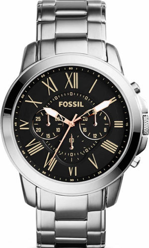 Buy Shop Fossil Grant Chronograph Black Dial Silver Steel Strap Watch for Men - FS4994 USA Online