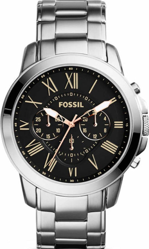 Buy Shop Fossil Grant Chronograph Black Dial Silver Steel Strap Watch for Men - FS4994 USA Online