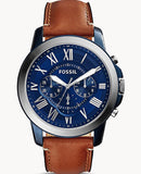 Buy Shop Fossil Grant Chronograph Blue Dial Brown Leather Strap Watch for Men - FS5151 USA Online