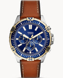 Buy Shop Fossil Garrett Chronograph Blue Dial Brown Leather Strap Watch for Men - FS5625 USA Online