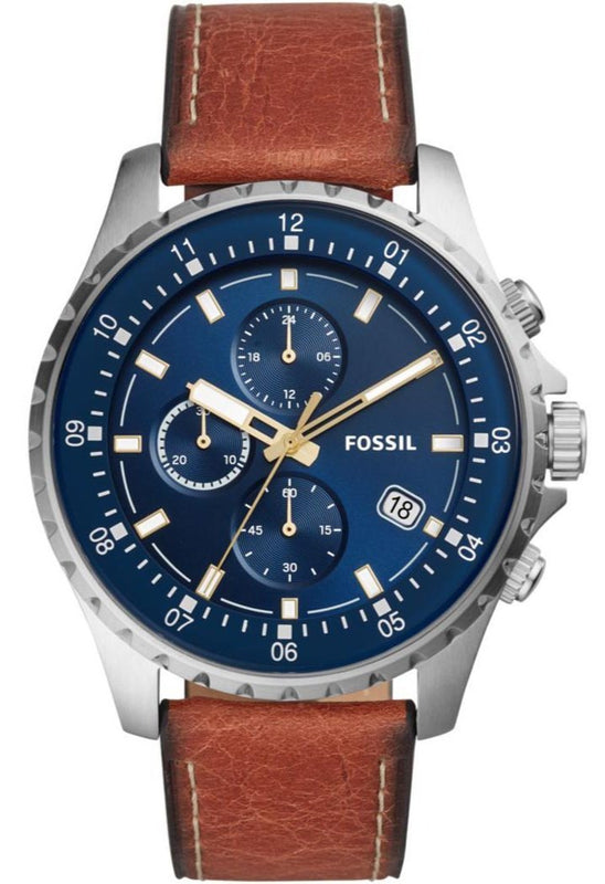 Buy Shop Fossil Dillinger Luggage Chronograph Blue Dial Brown Leather Strap Watch for Men - FS5675 USA Online