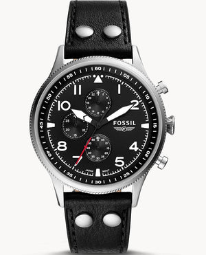 Buy Shop Fossil Retro Pilot Chronograph Black Dial Black Leather Strap Watch for Men - FS5806 USA Online
