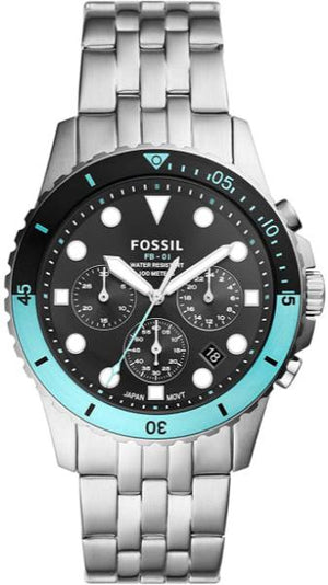 Buy Shop Fossil FB-01 Chronograph Black Dial Silver Steel Strap Watch for Men - FS5827 USA Online