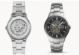 Buy Shop Fossil Forrester Automatic Skeleton Black Dial Silver Steel Strap Watch for Men - ME3180 USA Online