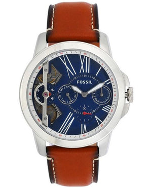 Buy Shop Fossil Grant Twist Multifunction Blue Dial Brown Leather Strap Watch for Men - ME1161 USA Online