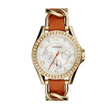 Buy Shop Fossil Riley Multifunction White Dial Orange Leather Strap Watch for Women - ES3723 USA Online