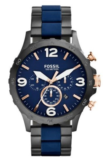 Buy Shop Fossil Nate Chronograph Blue Dial Two Tone Steel Strap Watch for Men - JR1494 USA Online