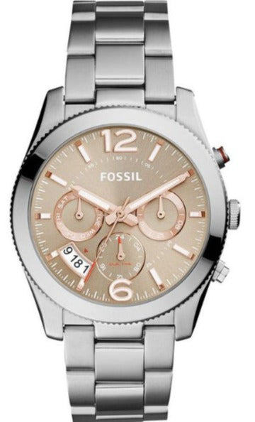 Buy Shop Fossil Perfect Boyfriend Taupe Dial Silver Steel Strap Watch for Women - ES4146 USA Online