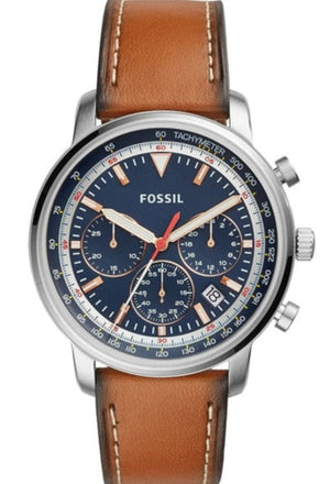 Buy Shop Fossil Goodwin Chronograph Blue Dial Brown Leather Strap Watch for Men - FS5414 USA Online