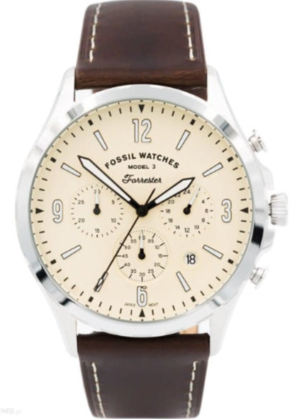 Buy Shop Fossil Forrester Chronograph White Dial Brown Leather Strap Watch for Men - FS5696 USA Online