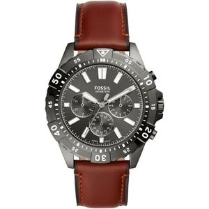 Buy Shop Fossil Garrett Chronograph Grey Dial Brown Leather Strap Watch for Men - FS5770 USA Online