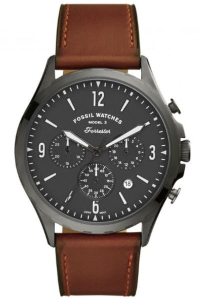 Buy Shop Fossil Forrester Chronograph Grey Dial Brown Leather Strap Watch for Men - FS5815 USA Online