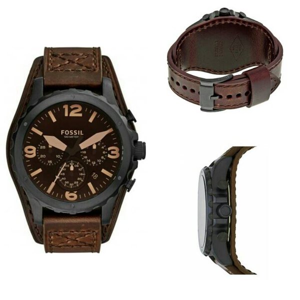 Buy Shop Fossil Nate Chronograph Brown Dial Brown Leather Strap Watch for Men - JR1511 USA Online