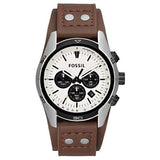 Fossil Coachman Chronograph White Dial Brown Leather Strap Watch for Men - CH2890