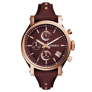Buy Shop Fossil Original Boyfriend Sport Chronograph Maroon Dial Maroon Leather Strap Watch for Women - ES4114 USA Online