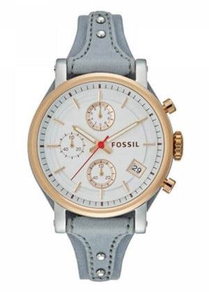 Buy Shop Fossil Original Boyfriend White Dial Light Blue Leather Strap Watch for Women - ES4045 USA Online